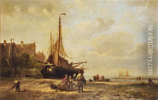 A Bomschuit On The Beach Oil Painting - Nicolaas Martinus Wijdoogen