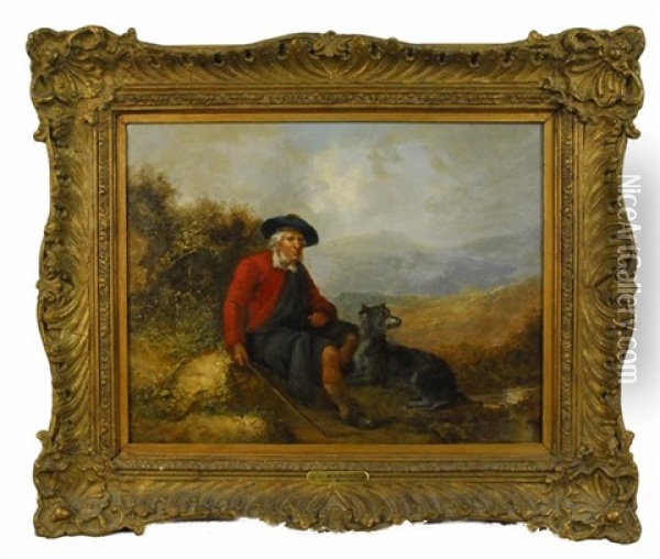 Scotsman And His Dog In The Highlands Oil Painting - John Barker