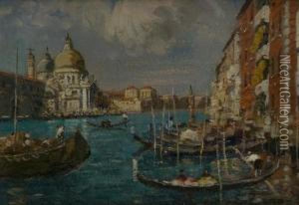 Venezia, Gondole Nel Canal Grande Oil Painting - Erma Zago