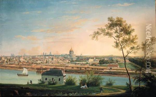 A Panoramic View Of Paris With The Dome Of The Invalides, Ntredame, Saint-germain-des-prs, Saint Sulpice, The Panthon, Themonastery Of Val De Grce And The Fortress Of Montrouge Oil Painting - Charles, Ing. Geogr. De Randon