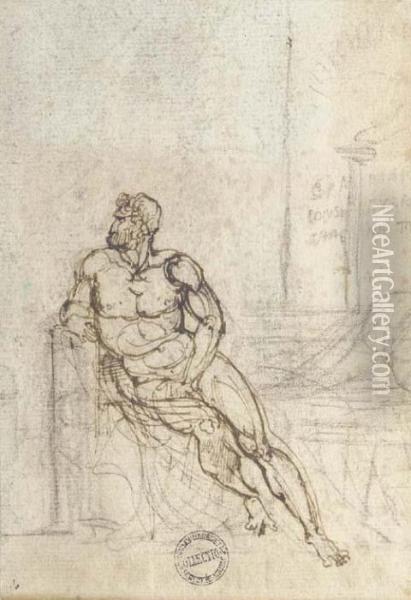A Nude Turned To The Left, Seated On A Bench Oil Painting - Theodore Gericault