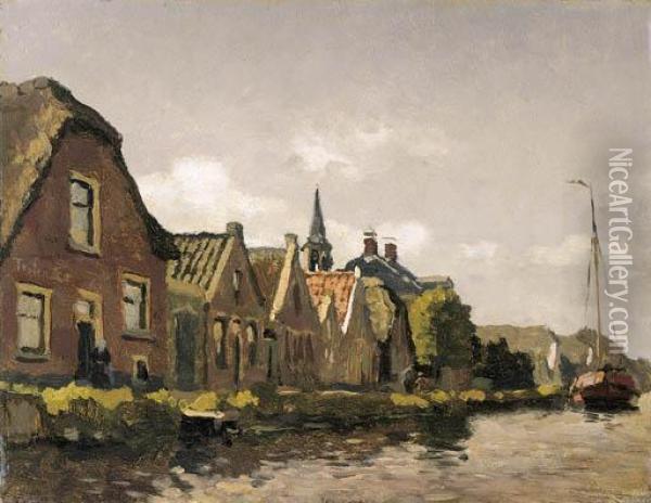 Houses Along A Canal Oil Painting - Willem Bastiaan Tholen
