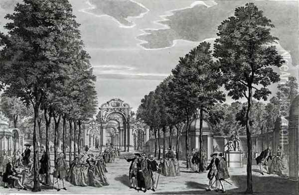 The Triumphal Arches, Handel's Statue in the South Walk of Vauxhall Gardens, engraved by John S. Muller Oil Painting - Samuel Wale