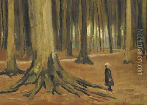 A Girl in a Wood Oil Painting - Vincent Van Gogh