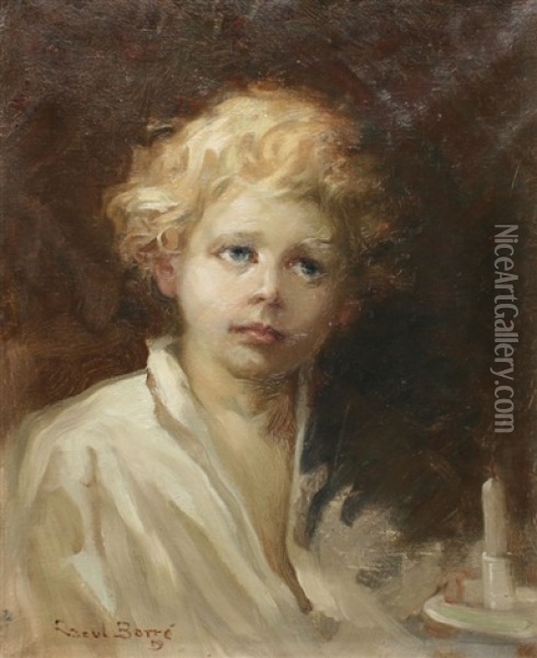 Portrait Of A Child With Chamber Stick Oil Painting - Raoul Barre