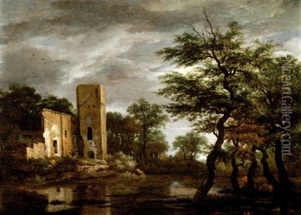 Die Ruinen Von Schloss Egmond In Egmond Aan De Hoef Oil Painting - Meindert Hobbema