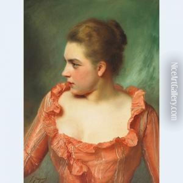 Elegant Lady Glancing Left Oil Painting - Gustave Jean Jacquet