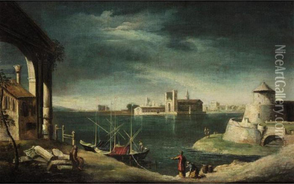 A Venetian Capriccio Of The Lagoon Oil Painting - Michele Marieschi