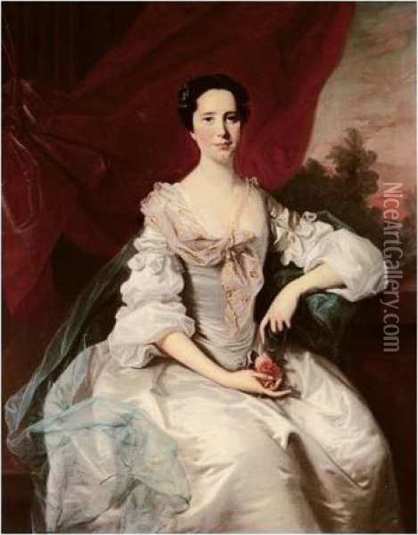 Portrait Of Miss Denison, Wife Of Jonathan Midgley Of Beverley, Yorkshire Oil Painting - Thomas Hudson
