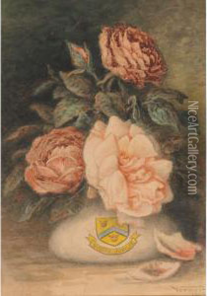 Roses In A Queens (sic) Jubilee Vase Oil Painting - Frederick Arthur Verner