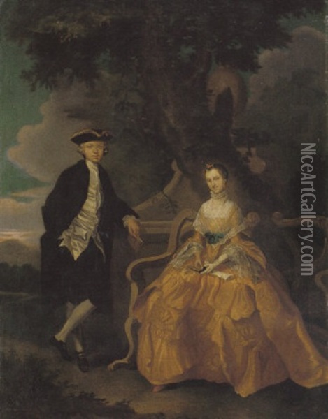 Portrait Of Richard Burney Of Barborne Lodge And His Wife In A Landscape Oil Painting - Carl Marcus Tuscher