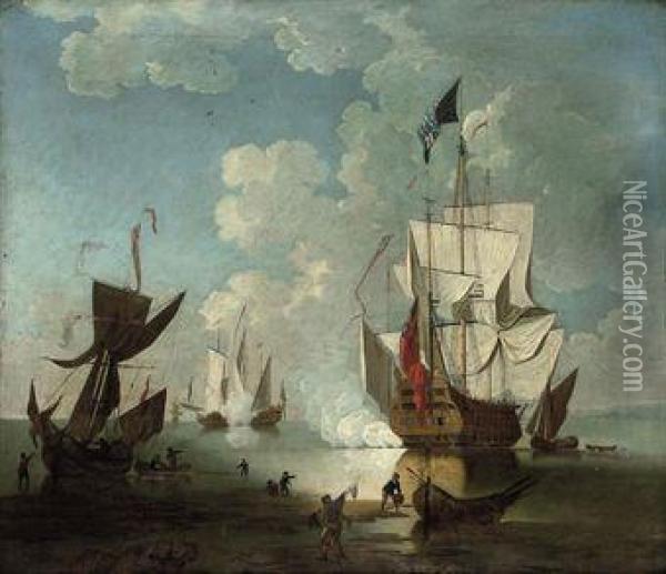 Stern Quarter View Of The Oil Painting - Thomas Leemans
