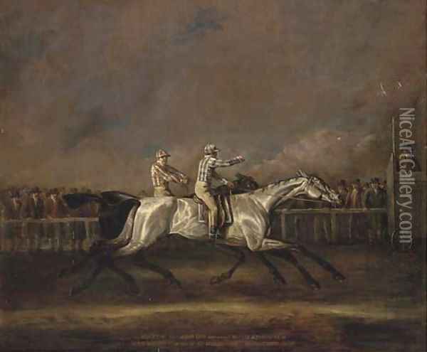 Match for 500 Guineas between Mr Heathcote's Symmetry and Sir C. Bunbury's Sorcerer, 1800 Oil Painting - John Sinclair