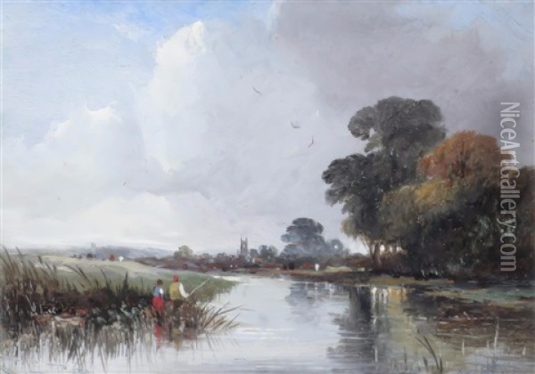 A River Scene; Crossing The Moor (a Pair) Oil Painting - Thomas Shotter Boys