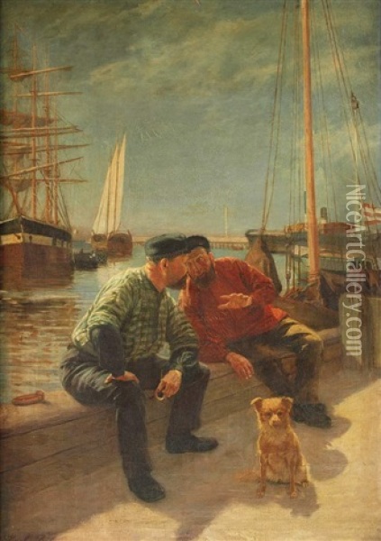 Zwei Fischer Am Quai Oil Painting - Karl Behm