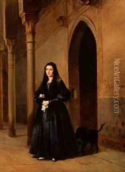 Lady in the Court of the Alhambra Oil Painting - Don Jose Escasena