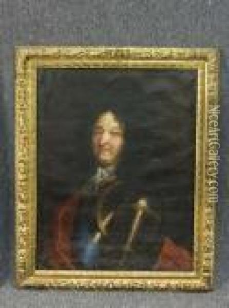 Portrait Of King Louis Xiv Of France Half Length, In Armour Oil Painting - Hyacinthe Rigaud