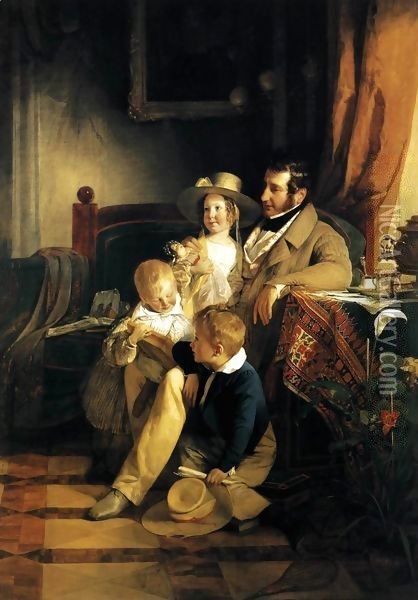 Rudolf von Arthaber with his Children Oil Painting - Friedrich Ritter von Amerling