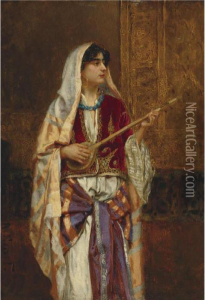The Dutar Player Oil Painting - Rudolph Ernst