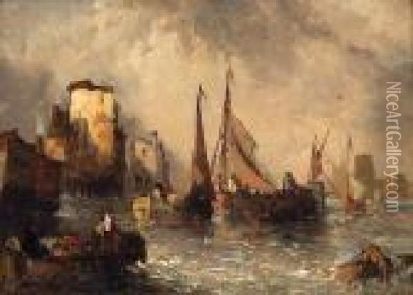 Fishing Vessels Off Dortrecht Oil Painting - Alfred Montague