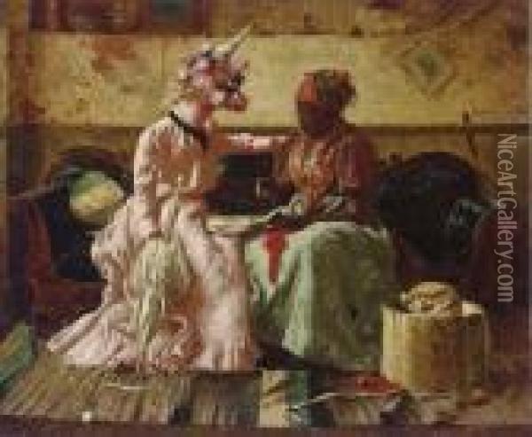 Reading The Cards Oil Painting - Harry Herman Roseland