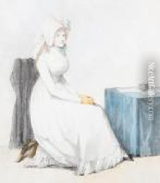 Portrait Of A Lady, Seated Before A Writingtable Oil Painting - Adam Buck