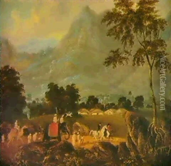 The Road From Calcutta To Patna With An Elephant And A Camel Oil Painting - Charles (Sir) D'Oyly