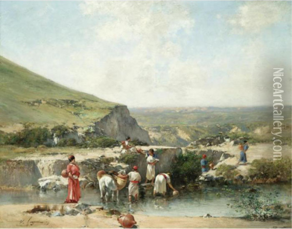 Fetching Water, Algeria Oil Painting - Victor Pierre Huguet