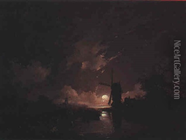Muhlen Bei Nacht Oil Painting - Remigius Adrianus van Haanen