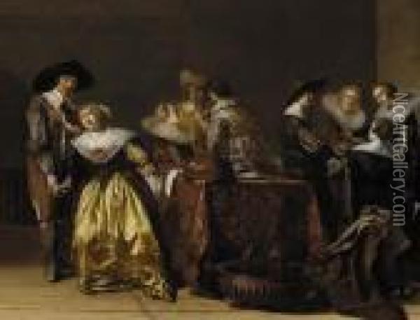 Elegant Company In An Interior Oil Painting - Pieter Codde