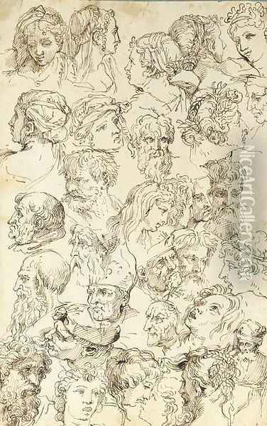 Studies of heads, after Raphael Oil Painting - Michel des Gobelins Corneille