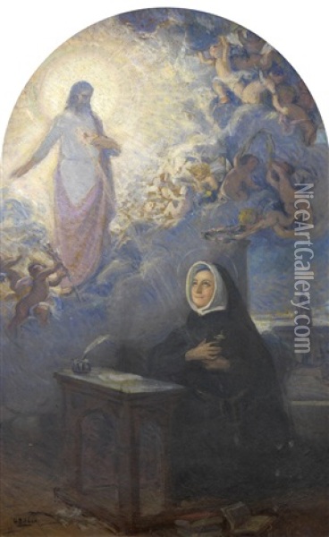 Aparicion De Cristo A Santa Magdalena Sofia Barat Oil Painting - Gonzalo Bilbao Martinez