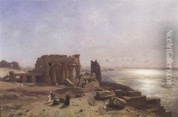 Coucher De Soleil Sur Les Ruines Du Temple Oil Painting - Ernest Karl Eugen Koerner