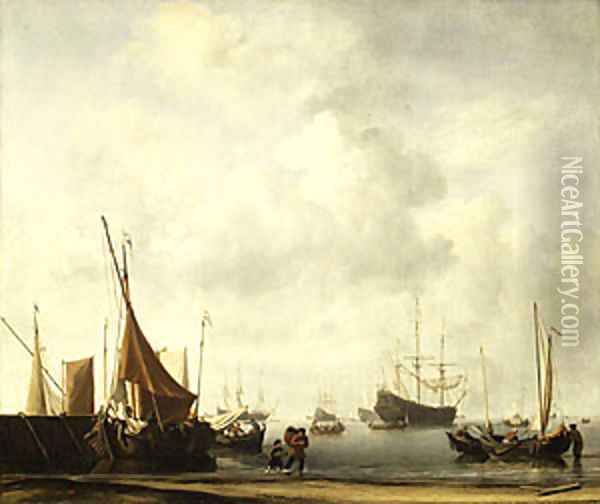 Entrance to a Dutch Port ca 1665 Oil Painting - Willem van de Velde the Younger