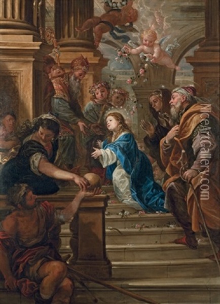 The Presentation Of The Virgin In The Temple Oil Painting - Fray Juan Andres Rizi de Guevara