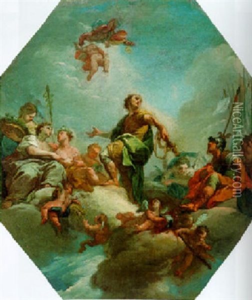 The Apotheosis Of Hercules Oil Painting - Giovanni Antonio Pellegrini
