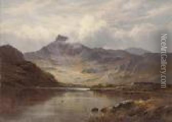 Snowdon From Llyn Lydon Oil Painting - Alfred de Breanski
