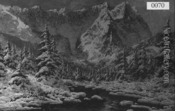 Snowscene With Mountains Oil Painting - Antal (Laszlo) Neogrady