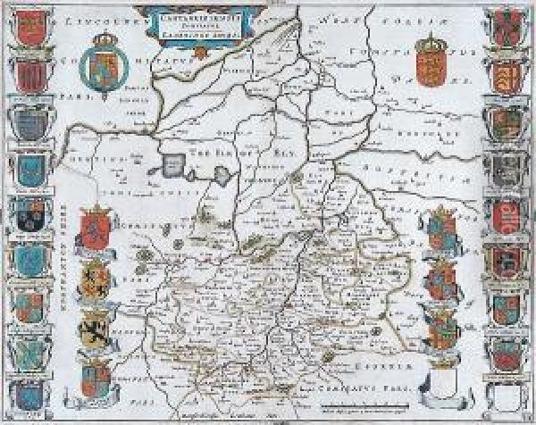 Cambridgeshire, With The Arms Of The Colleges C.1659 Oil Painting - Joan Blaeu