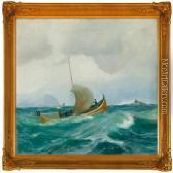A Fishing Vessel Onopen Sea Oil Painting - Thorolf Holmboe