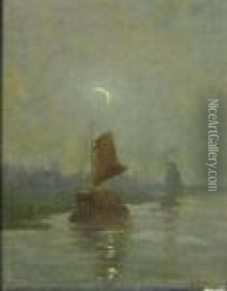 Clair De Lune, Canal De Willebroeck Oil Painting - Paul-Jean Clays