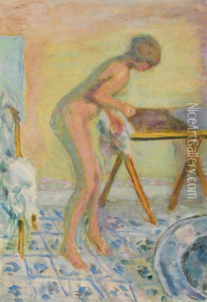 Femme Nue Debout, A La Table Pliante Avec Le Cachet De L'atelier Oil Painting - Pierre Bonnard