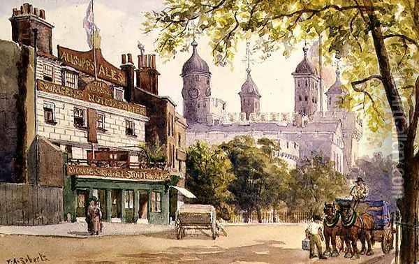 The Old George and the Tower of London Oil Painting - E.A. Roberts