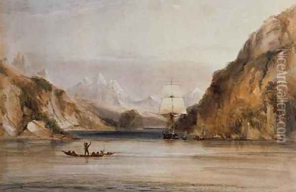 HMS Beagle in the Murray Narrows Beagle Channel Oil Painting - Conrad Martens