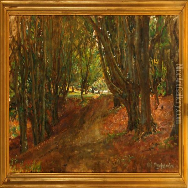 A Dirt Road Through Anautumn Forest Oil Painting - Viggo Johansen