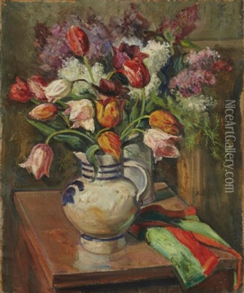 Bouquet De Tulipes Oil Painting - Vassily Dimitrievitch Millioty
