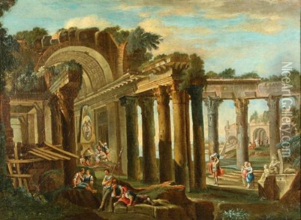 Capriccio Of Ruins Oil Painting - Giovanni Niccolo Servandoni