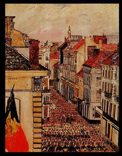 Music in the Streets of Flanders, 1891 Oil Painting - James Ensor