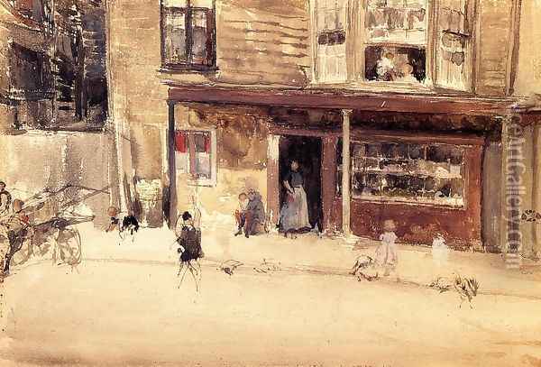 The Shop - An Exterior Oil Painting - James Abbott McNeill Whistler