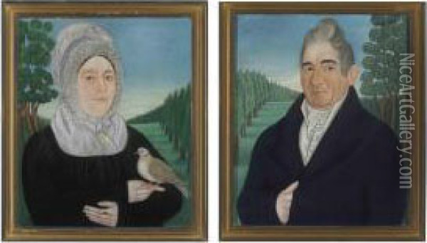 A Pair Of Portraits Of Mr. And Mrs. George Clark Oil Painting - Micah Williams